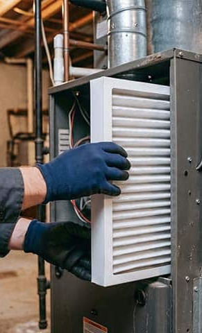 Contract worker checking HVAC filter